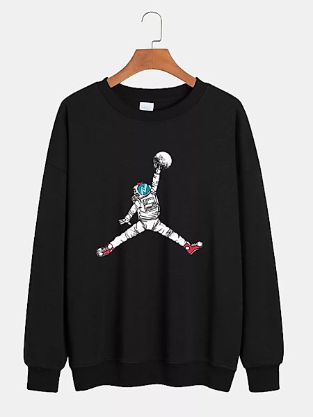 Herren Cartoon Astronaut Brust Print Lounge Rundhals-Sweatshirts günstig online kaufen