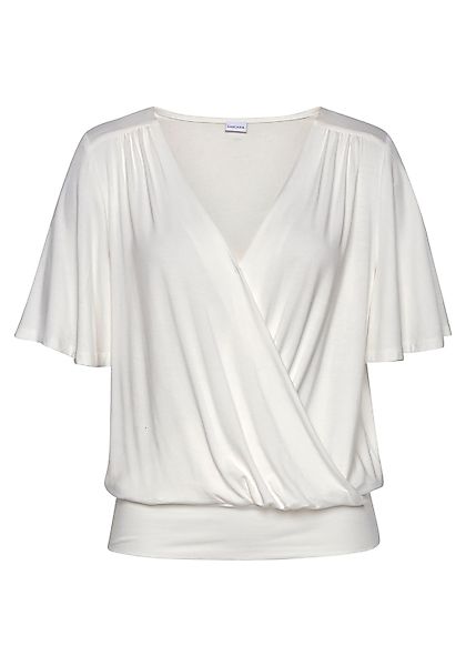 LASCANA Wickelshirt mit Druckknopf vorne, feminines Kurzarmshirt günstig online kaufen