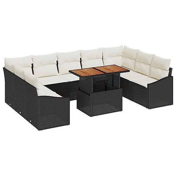 vidaXL Loungesofa 10-teiliges Garten Sofa Set mit Kissen Schwarz Poly Ratta günstig online kaufen