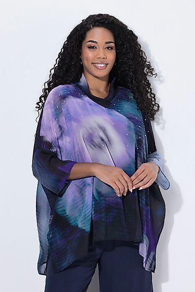 Ulla Popken Druckbluse Chiffon-Tunika doppellagig Schalkragen günstig online kaufen