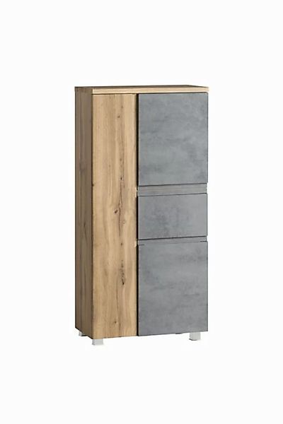 freiraum Midischrank Paris in Betongrau/ Wotaneiche, MDF - 65x130x35cm (BxH günstig online kaufen