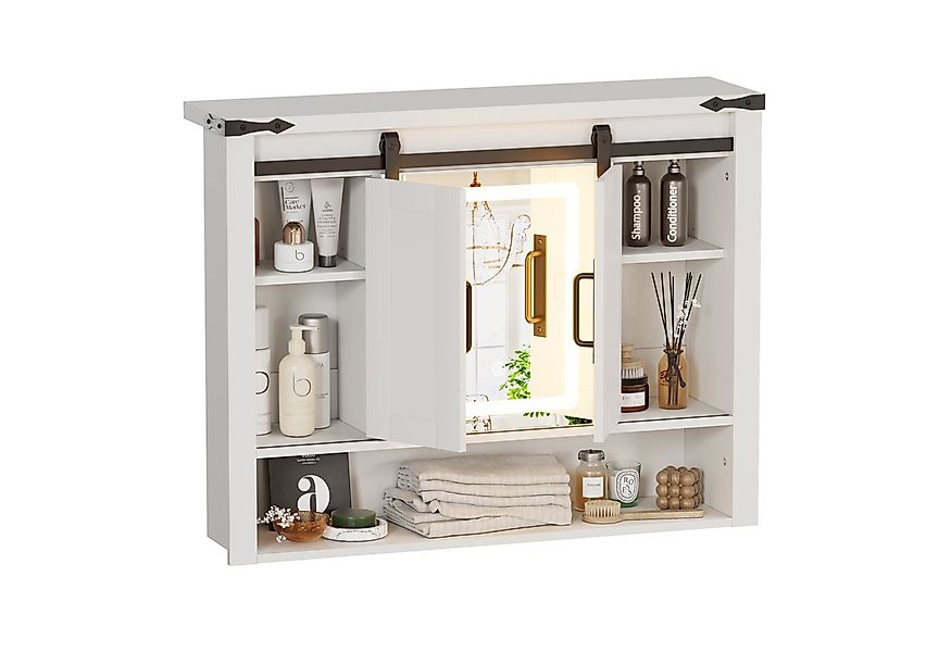 TWSOUL Spiegelschrank Wandschrank mit höhenverstellbaren Regalen, LED-Beleu günstig online kaufen