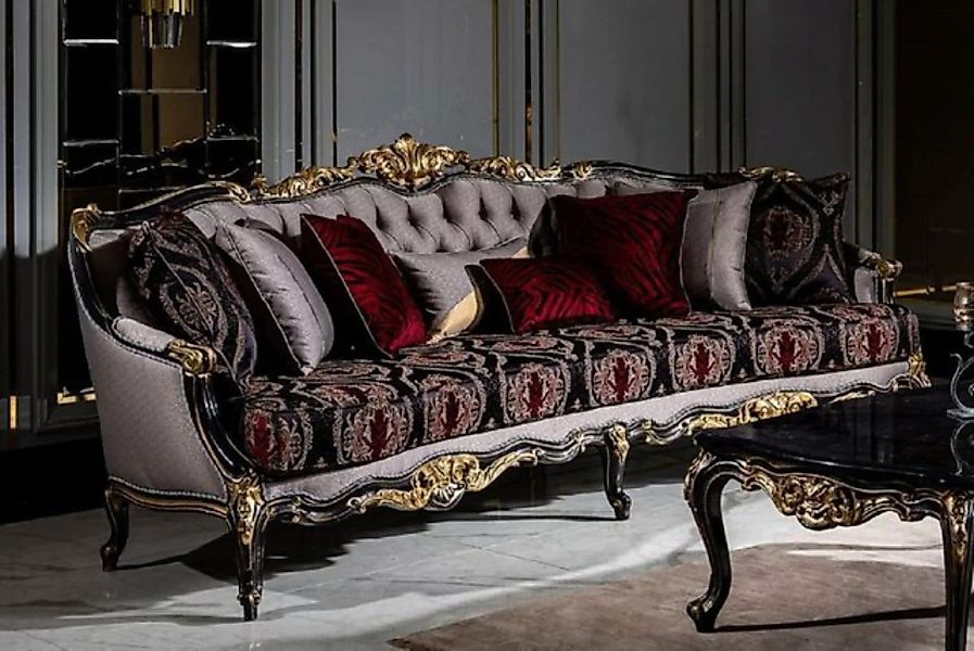 Casa Padrino Sofa Luxus Barock Sofa Silber / Bordeauxrot / Schwarz / Gold - günstig online kaufen