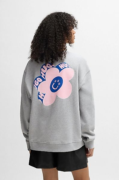 HUGO Blue Sweatshirt "Oversized Crew", mit Flower Backprint, Straß Logo Pri günstig online kaufen