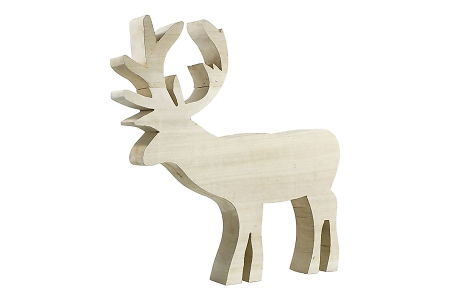 Holzhirsch aus Pappel – Weihnachtsdeko Hirsch natur hell H: 60 cm L: 55 cm günstig online kaufen