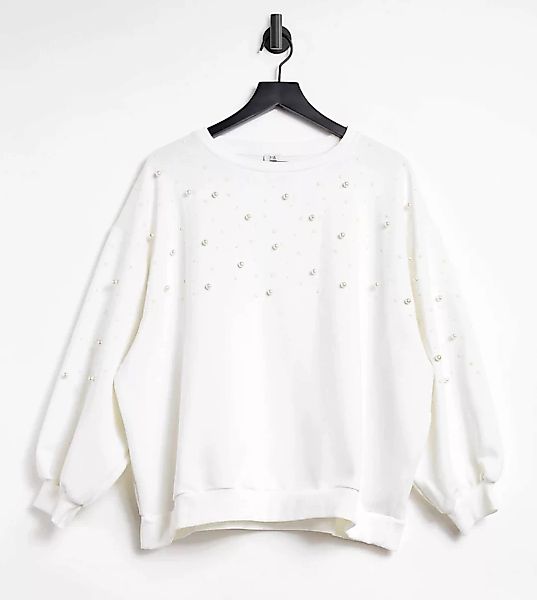 River Island Plus – Sweatshirt mit Perlenbesatz in Weiß günstig online kaufen