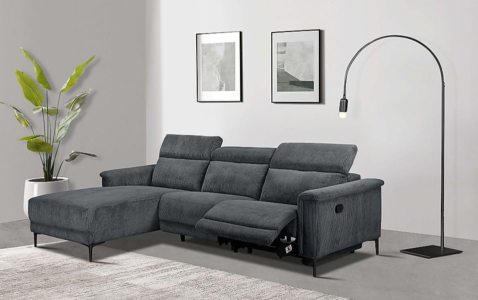 Home affaire Ecksofa »Lund in Cord, L-Form, 261 cm, manuelle und elektr. Re günstig online kaufen