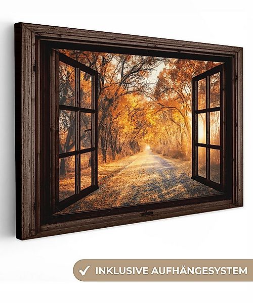 OneMillionCanvasses® Leinwandbild Wald - Herbst - Bäume - Natur - Fensterbl günstig online kaufen