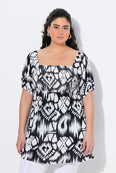 Ulla Popken Spitzenbluse Smokbluse A-Linie Carree-Ausschnitt Halbarm günstig online kaufen