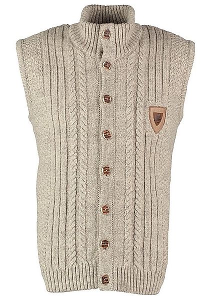OS Trachten Strickweste Voriko Regular Fit, ärmellos, Stehkragen, Lederembl günstig online kaufen