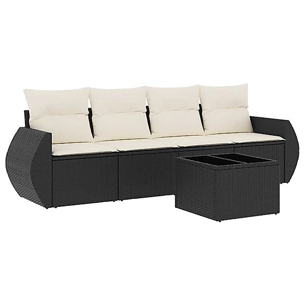 vidaXL 5-Tlg Garten-Sofagarnitur mit Kissen Schwarz Poly Rattan 3253423 günstig online kaufen