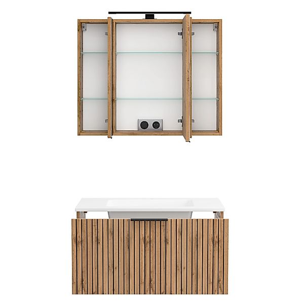 Held Möbel Waschtisch-Set Becken Weiß 200 x 80 x 47 cm Wildeiche 2-tlg. günstig online kaufen