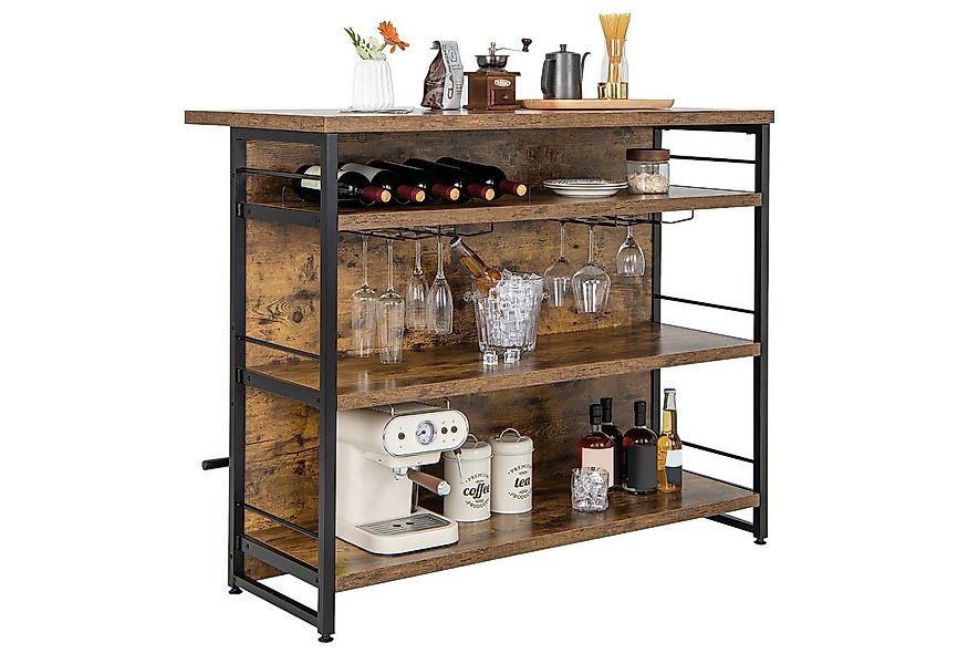 COSTWAY Bartisch, Küchenregal mit Weinregal & Gläserhalter, 120x60x101cm günstig online kaufen