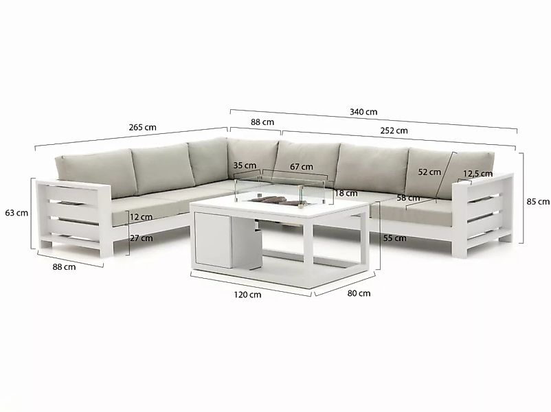 Bellagio Avolo/Cosiraw 120 cm Ecklounge-Set mit Feuertisch 3-teilig links günstig online kaufen
