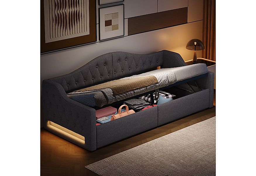 Flieks Daybett, Hydraulisches Stauraumbett Polsterbett 90x200cm mit LED-Bel günstig online kaufen