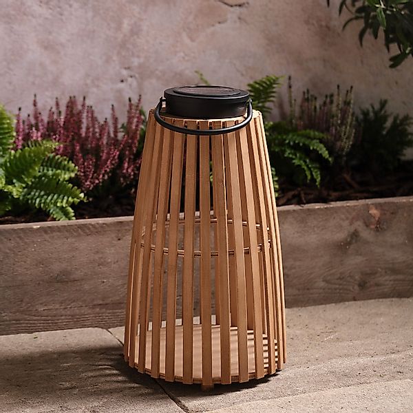Große Solarlaterne aus Bambus „Sol“ solarbetrieben, warmweiß in Natur/Schwa günstig online kaufen