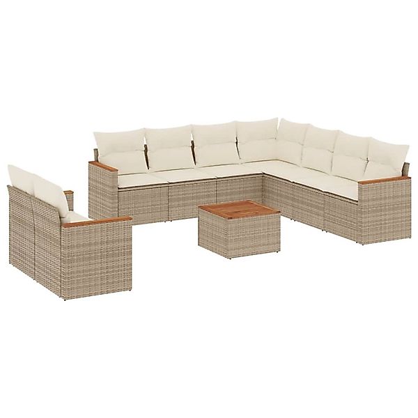 vidaXL 10-Tlg Garten-Sofagarnitur mit Kissen Beige Poly Rattan 3226107 günstig online kaufen