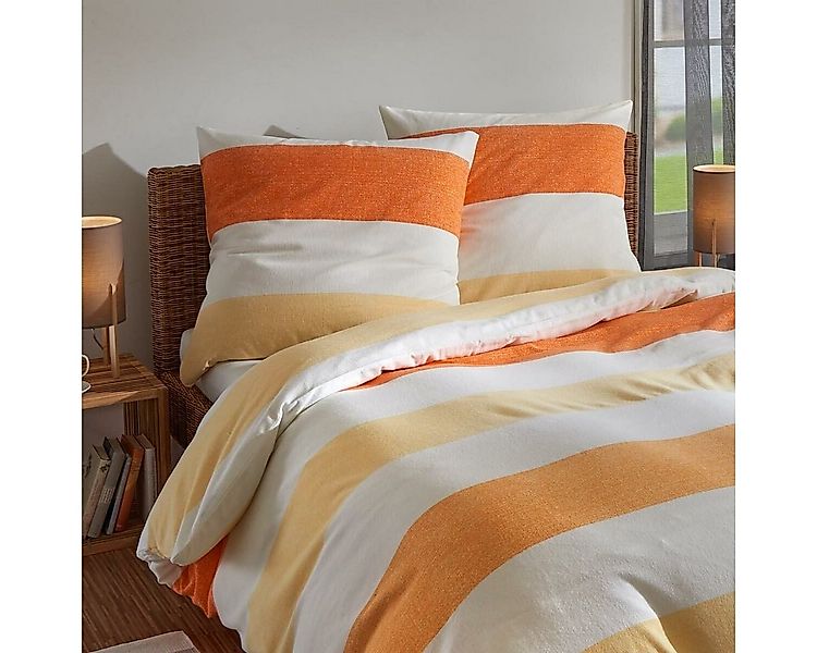 TRAUMSCHLAF Bettwäsche Melange Streifen orange, Biber, 3 teilig, Biberbettw günstig online kaufen