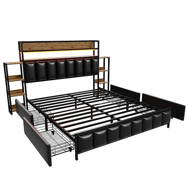 Gotagee Polsterbett LED Doppelbett mit Stauraum Jugendbett Gästebett Metall günstig online kaufen