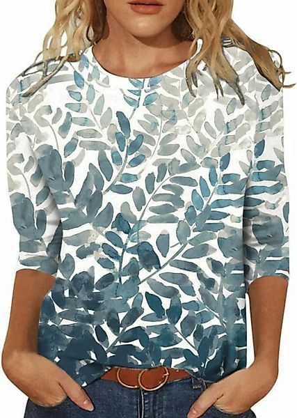 KIKI Langarmshirt Damen T-Shirts Blumenmuster Druck Tunika Shirt Lose Rundh günstig online kaufen