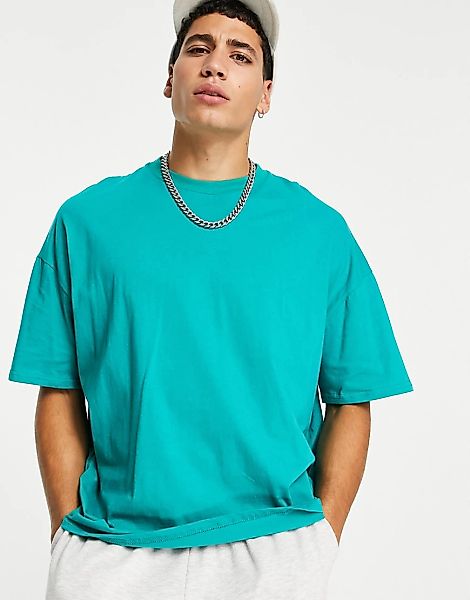 ASOS DESIGN – Oversize-T-Shirt in Blaugrün mit Rundhalsausschnitt günstig online kaufen