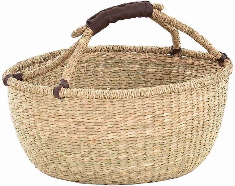 Krines Home Einkaufskorb Seegras Tasche Groß mit Henkel Korb mit Kunstleder günstig online kaufen