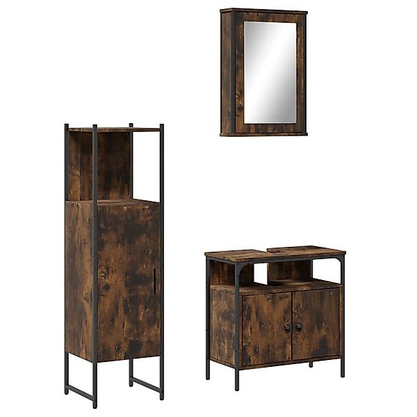vidaXL Badezimmer-Set 3-tlg. Badmöbel-Set Räuchereiche Holzwerkstoff, günstig online kaufen