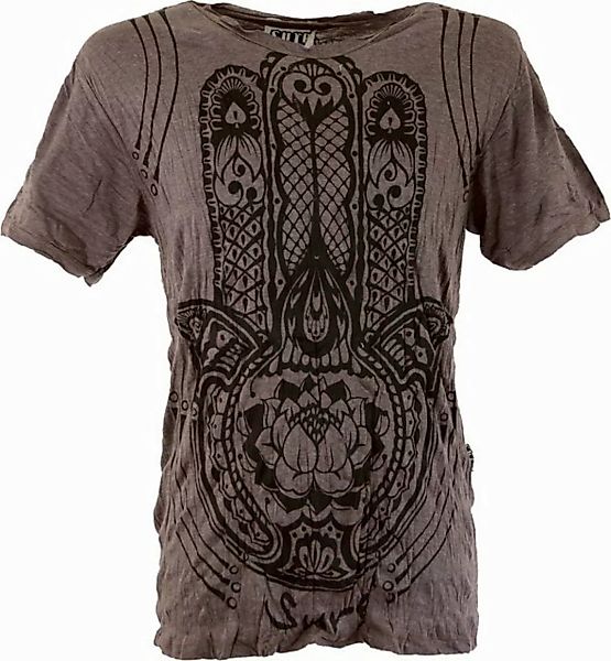 Guru-Shop T-Shirt Sure Herren T-Shirt Fatimas Hand - taupe Goa Style, Festi günstig online kaufen