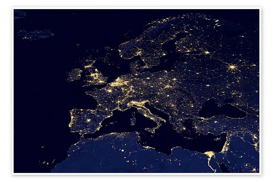 Posterlounge Wandbild Europa bei Nacht, NASA, erhältlich als Poster, Leinwa günstig online kaufen