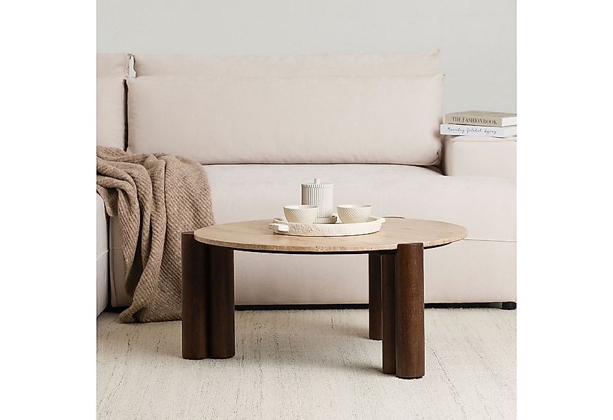IDIMEX Couchtisch TAPTI, Wohnzimmertisch 80 cm aus Travertin und Mangoholz günstig online kaufen