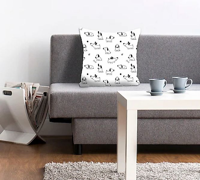 queence Dekokissen »Snoopy«, Kissenhülle,Spielende Dackel,Weiß,Schwarz,Nied günstig online kaufen