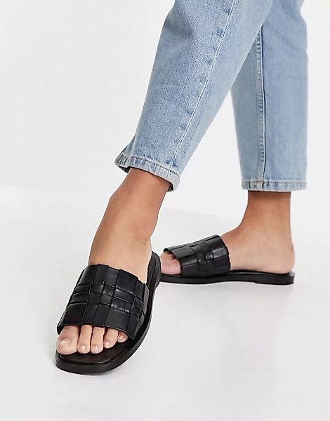 schuh – Tease – Slider-Sandalen mit Weboptik in Schwarz aus Leder günstig online kaufen