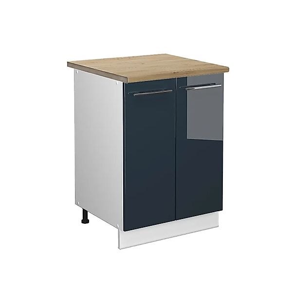 Vicco Küchenunterschrank Fame-Line Dunkelblau Hochglanz/Weiß 60 cm AP Eiche günstig online kaufen