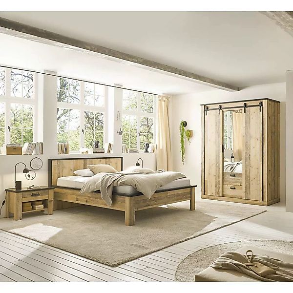 Schlafzimmer Komplett im Landhausstil Holz verwittert und Anthrazit (vierte günstig online kaufen