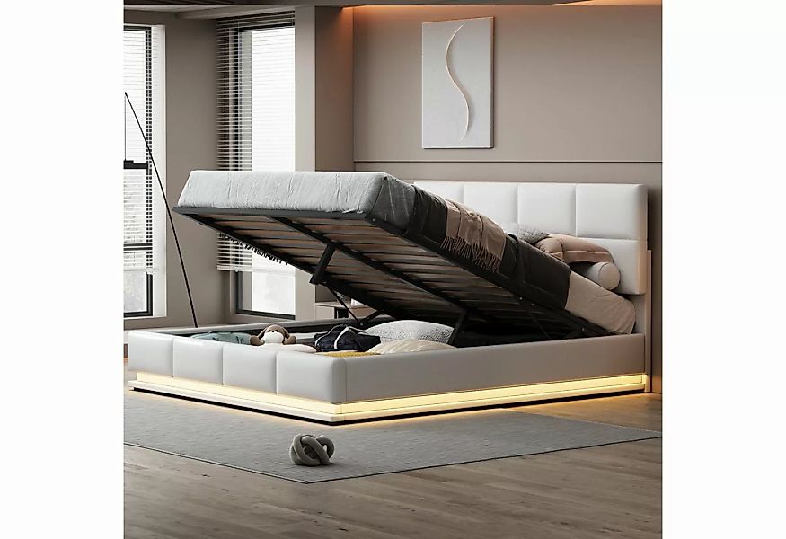 OKWISH Bett Polsterbett, Doppelbett Erwachsenen Jugendbett (mit LED Beleuch günstig online kaufen