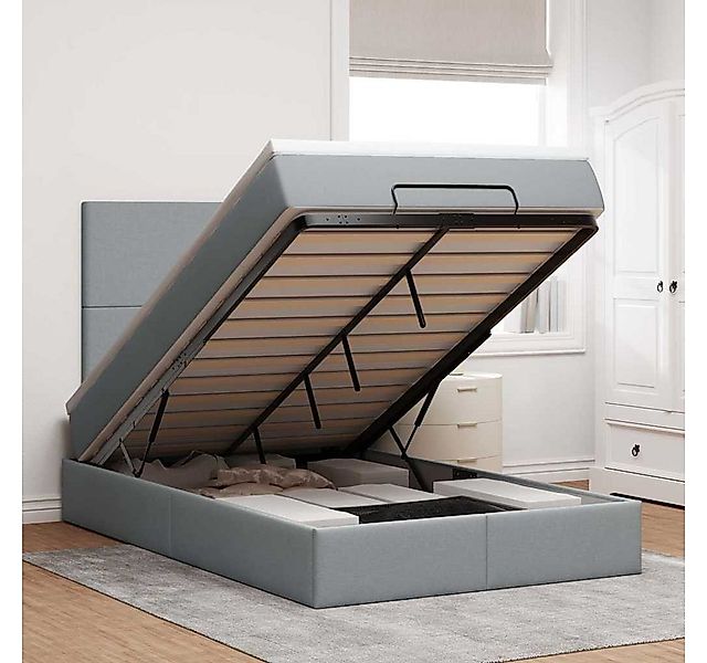 vidaXL Bett, Ottoman-Bett mit Matratze & LEDs Hellgrau 120x190 cm Stoff günstig online kaufen