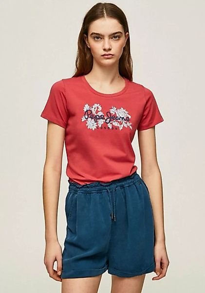 Pepe Jeans Rundhalsshirt NEREA mit floralem Logo-Print und Stretch günstig online kaufen