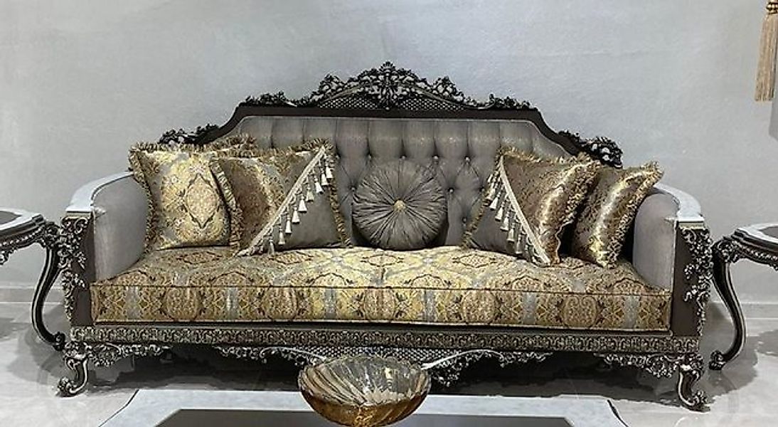 Casa Padrino Sofa Casa Padrino Luxus Barock Sofa Silber / Gold / Weiß / Sch günstig online kaufen