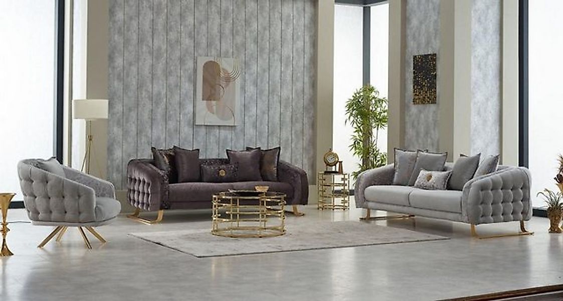 JVmoebel Sofa Komplette Couchgarnitur Polstersofa Dreisitzer Stoffsofa Sess günstig online kaufen