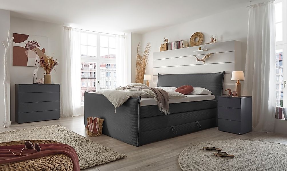 set one by Musterring Boxspringbett "Florida" in modernem Cord-Bezug, mit B günstig online kaufen