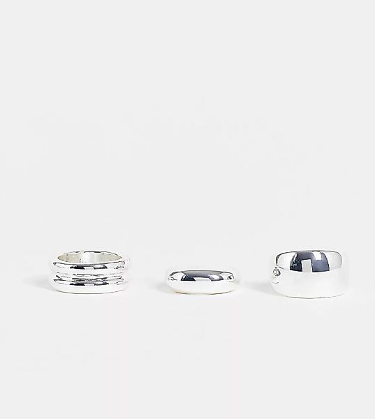 ASOS DESIGN – 3er-Pack mit Silber beschichtete Ringe mit elegantem Design günstig online kaufen