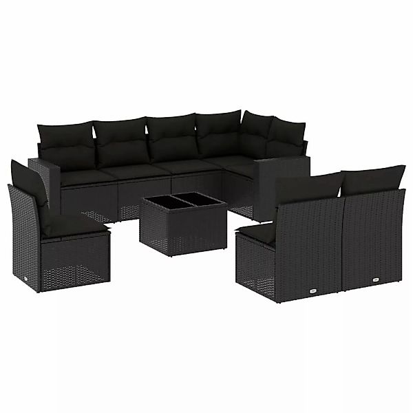 vidaXL 9-tlg Garten-Sofagarnitur mit Kissen Schwarz Poly Rattan Modell 4 günstig online kaufen