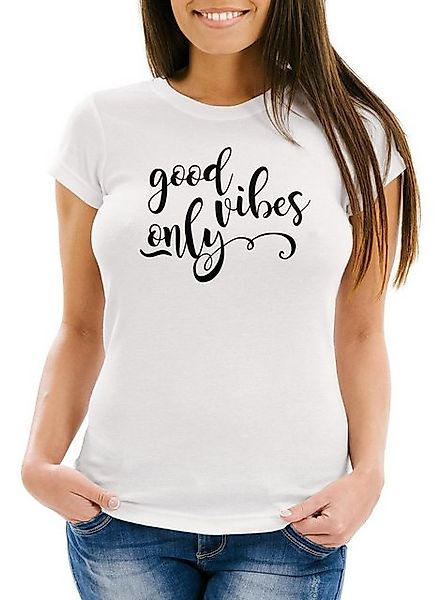 MoonWorks Print-Shirt Damen T-Shirt good vibes only Slim Fit Moonworks® mit günstig online kaufen