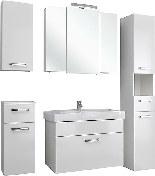 Saphir Badmöbel-Set »Quickset 5-teilig, Keramik-Waschtisch mit LED-Spiegels günstig online kaufen