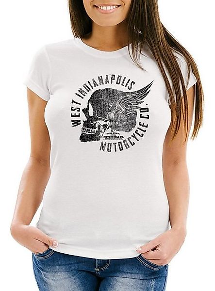 Neverless Print-Shirt Damen T-Shirt Motorrad Biker Totenkopf Skull Wings Vi günstig online kaufen