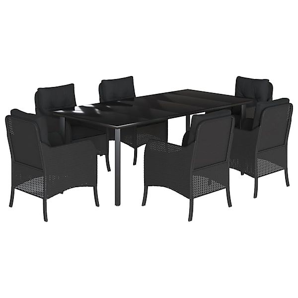 vidaXL 7-Tlg Garten-Essgruppe mit Kissen Schwarz Poly Rattan 3211932 günstig online kaufen