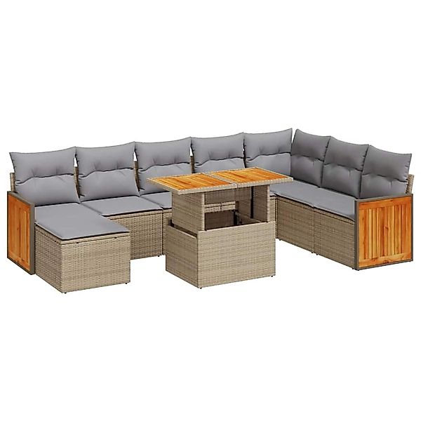 vidaXL 9-Tlg Garten-Sofagarnitur mit Kissen Beige Poly Rattan Akazie 332774 günstig online kaufen