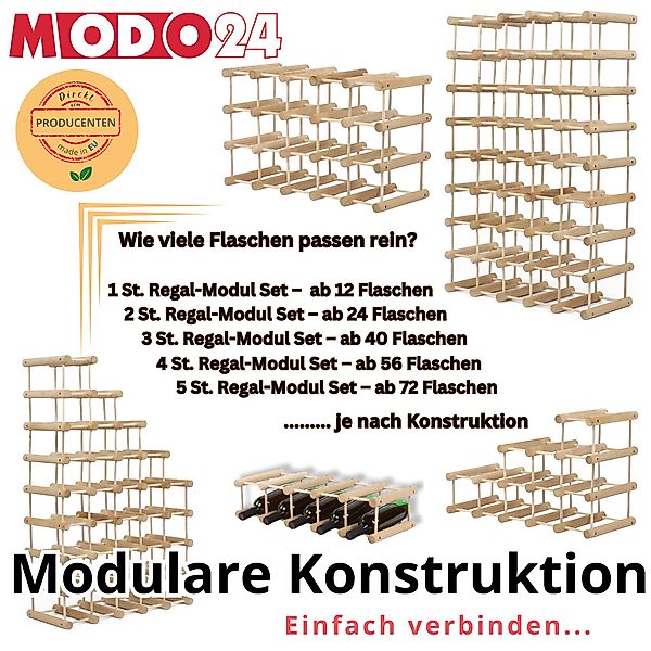 Modo24 Flaschenregal RW7 Eiche Nadelholz Massivholz Für 12 bis 76 Flaschen günstig online kaufen