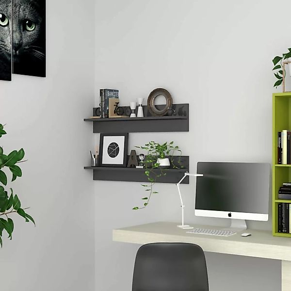 vidaXL Wandregal, Regale 2 Stk. Hochglanz-Grau günstig online kaufen