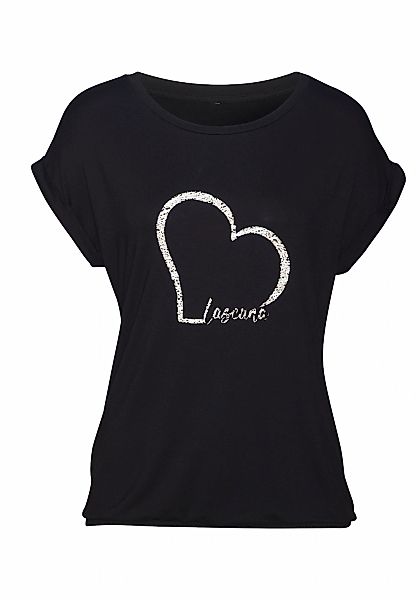 LASCANA Kurzarmshirt "mit Lascana Herz Print" aus weichem Viskose-Stretch günstig online kaufen